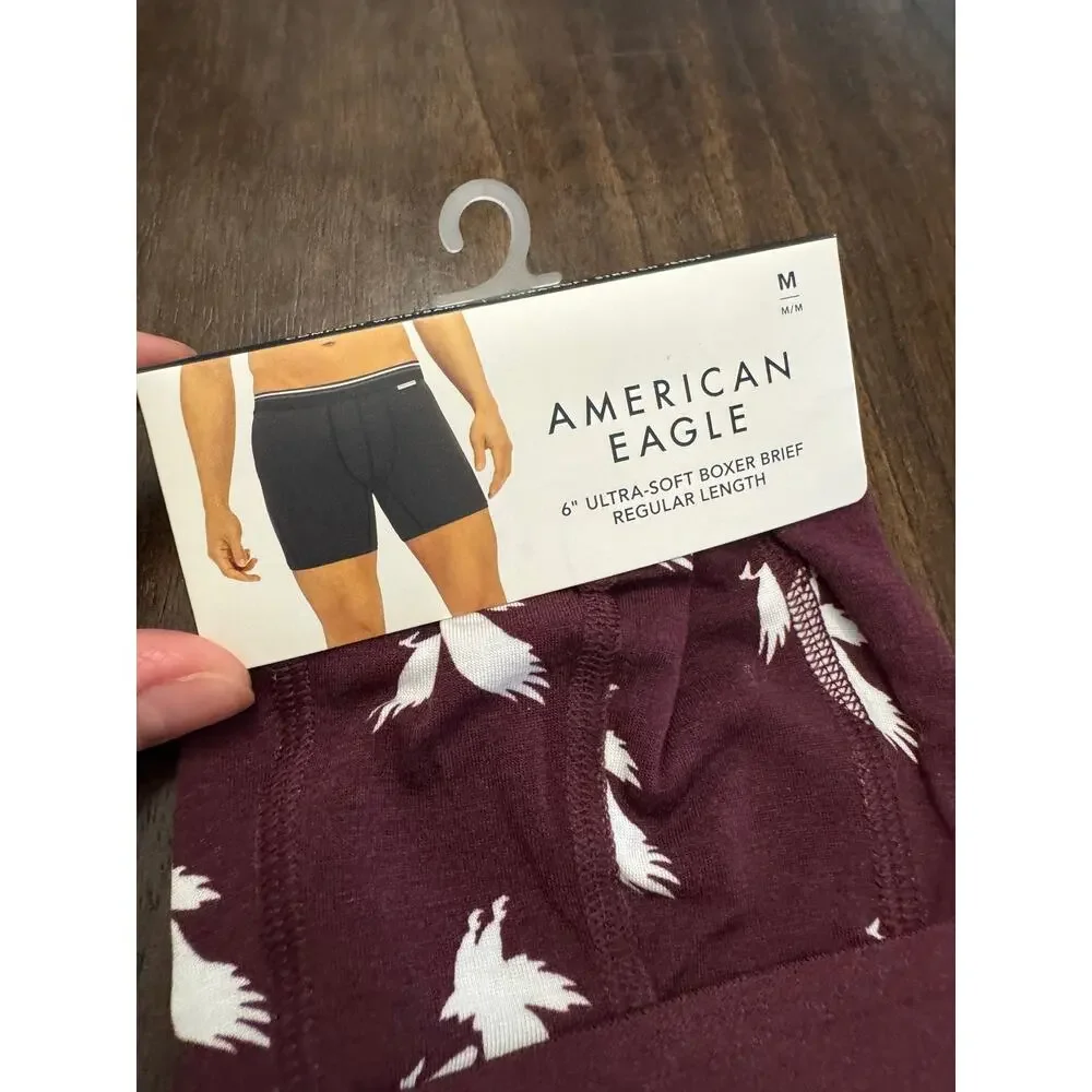 American Eagle Outfitters burgundy boxer briefs with white bird graphics size M